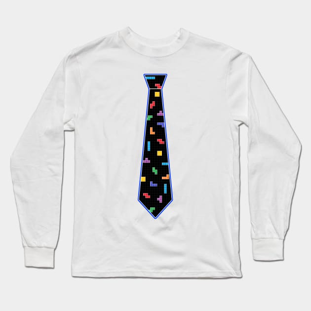 Tetris Tie Tee- Blue Long Sleeve T-Shirt by ChelsieJ22